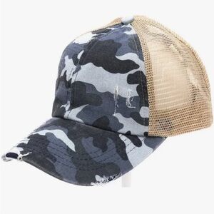 C.C Vintage Distressed Camouflage Criss-Cross High Ponytail Baseball Cap